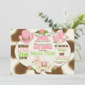 カップケーキ女性のカーボーイベビーガールシャワー招待状 招待状 (スタンド正面)