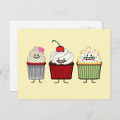 カップケーキ家族のつや消しはさくらんぼのハートを振りかけます ポストカード (正面/裏面)