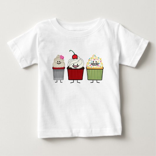 カップケーキ家族のアイシングはさくらんぼのケーキのハートを振りかけます ベビーTシャツ (正面)