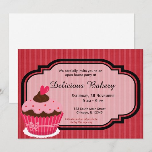 カップケーキ専門店 招待状 (正面/裏面)