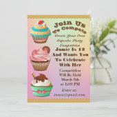 カップケーキ戦争は誕生日のオーロラの数々のな招待を離れて焼けます 招待状 (スタンド正面)