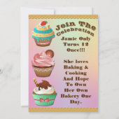 カップケーキ戦争は誕生日のオーロラの数々のな招待を離れて焼けます 招待状 (裏面)