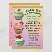 カップケーキ戦争は誕生日のオーロラの数々のな招待を離れて焼けます 招待状 (正面/裏面)