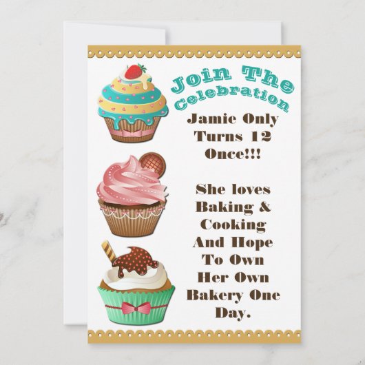 カップケーキ戦争は誕生日数々のな色の招待を離れて焼けます 招待状 (裏面)