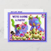 カップケーキ招待状～はがき インビテーションポストカード (正面/裏面)