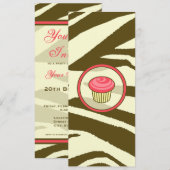 カップケーキ招待状-ブラウンゼブラ印刷スキニー 招待状 (正面/裏面)