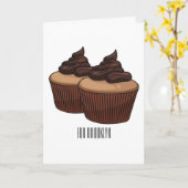 カップケーキ漫画イラストレーション カード (黄色い花)