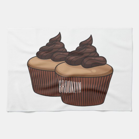 カップケーキ漫画イラストレーション キッチンタオル (横)