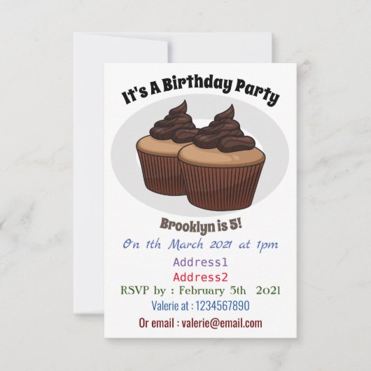 カップケーキ漫画イラストレーション 招待状 (正面)