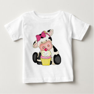 カップケーキ牛ベビーのTシャツ ベビーTシャツ