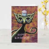 カップケーキ猫ハッピーバースデーカード カード (黄色い花)