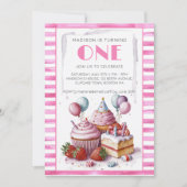 カップケーキ甘い誕生日パーティーガールウォーター色1 招待状 (正面)