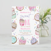 カップケーキ第1誕生日パーティースイートワンキャンディーパーティー 招待状 (スタンド正面)