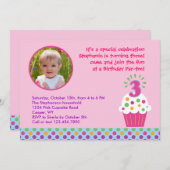 カップケーキ第3誕生日パーティーフォト招待状 招待状 (正面/裏面)