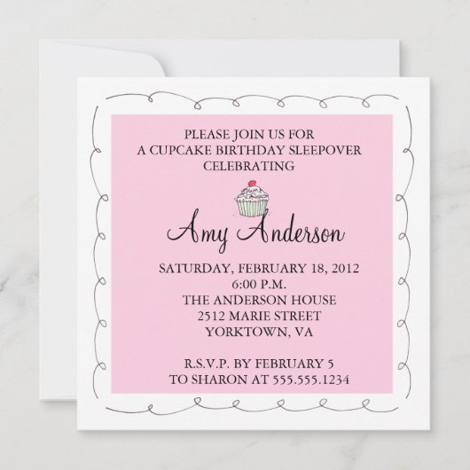 カップケーキ誕生日お泊り! 招待状 (正面)