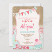 カップケーキ誕生日の招待娘1歳の誕生日 招待状 (正面)