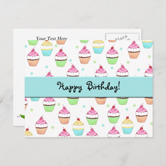 カップケーキ誕生日はがき ポストカード (正面/裏面)