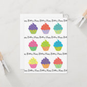 カップケーキ誕生日カードテンプレート カード (正面/裏面インサイチュ)