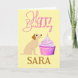 カップケーキ誕生日カード付き可愛い犬 カード