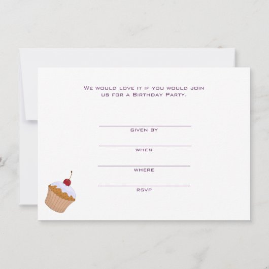 カップケーキ誕生日パーティーの招待 招待状 (裏面)