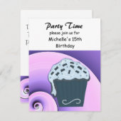 カップケーキ誕生日パーティーの招待 招待状 (正面/裏面)