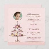 カップケーキ誕生日パーティーの招待 招待状 (正面/裏面)