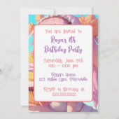 カップケーキ誕生日パーティーを楽しむアニメガール 招待状 (裏面)