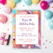 カップケーキ誕生日パーティーを楽しむアニメガール 招待状