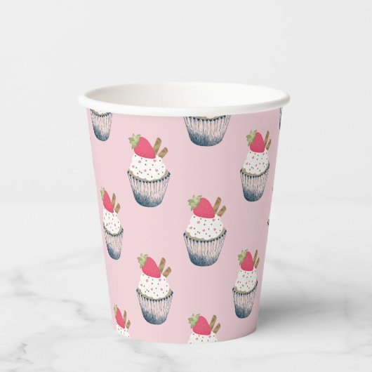 カップケーキ誕生日パーティーカップ – かわいいピンクのデザートTh 紙コップ (正面)