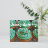 カップケーキ誕生日フォトポストカード ポストカード (スタンド正面)