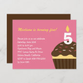 カップケーキ誕生日招待状 – ピンク 招待状 (正面/裏面)