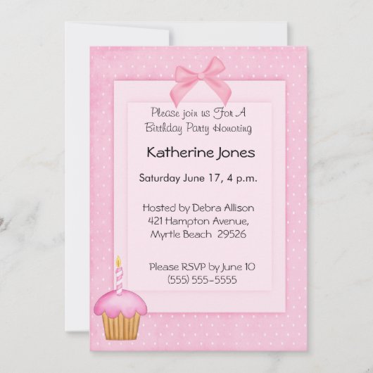 カップケーキ誕生日招待状 招待状 (正面)