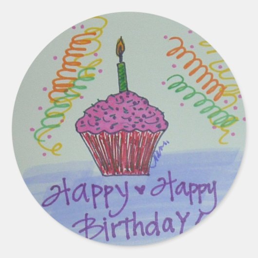 カップケーキ誕生日 ラウンドシール (正面)