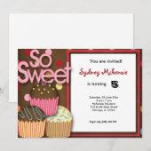 カップケーキ誕生日 招待状 (正面/裏面)