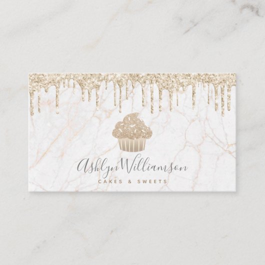 カップケーキ金ゴールドグリッタードリップスマーブルベーカリーデザート 名刺 (正面)