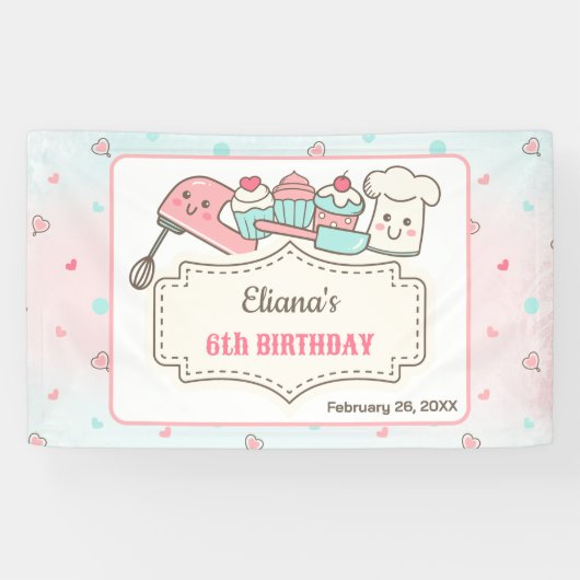 カップケーキ飾ズガールベーキングパーティー誕生日 横断幕 (横)