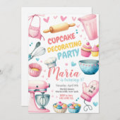 カップケーキ飾ズガール子供の誕生日招待状 招待状 (正面/裏面)