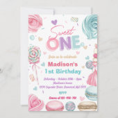 カップケーキ1st誕生日パーティー2スイートキャンディ 招待状 (正面)