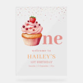 カップケーキ1st誕生日招待状スウィートトリートパーティー アクリルサイン (正面)