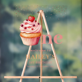 カップケーキ1st誕生日招待状スウィートトリートパーティー アクリルサイン