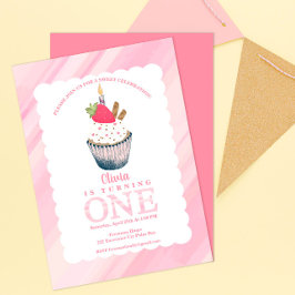カップケーキ1st誕生日招待状- Sweet Pink Bash 招待状