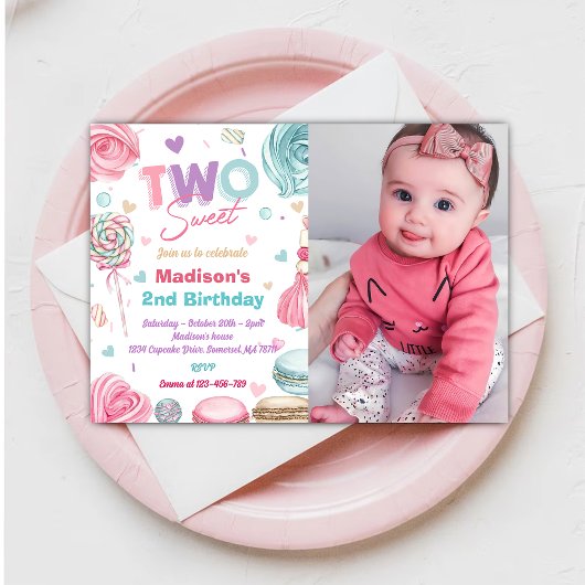 カップケーキ2nd誕生日パーティー2スイートキャンディ 招待状