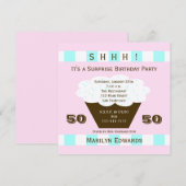 カップケーキ50thサプライズ誕生日パーティーへの招待 招待状 (正面/裏面)