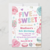 カップケーキ5thバースデーパーティー5はとても甘いキャンディ 招待状 (正面)