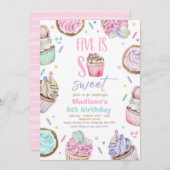 カップケーキ5thバースデーパーティー5はとても甘いキャンディ 招待状 (正面/裏面)