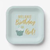 カップケーキ60th誕生日ガールパーティー紙プレート ペーパープレート (正面)