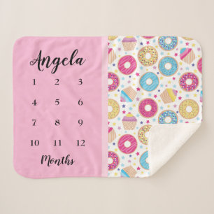 カップケーキ&ドーナツマイルストーン写真シェルパブランケット シェルパブランケット