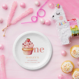 カップケーキ バースデー インビテーション 女の子 1歳の誕生日 ペーパープレート