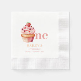 カップケーキ バースデー インビテーション 女の子 1歳の誕生日 縁ありカクテルナプキン