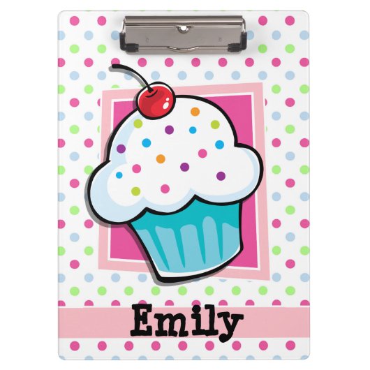 カップケーキ,ピンク,青,緑,水玉模様 クリップボード (正面)